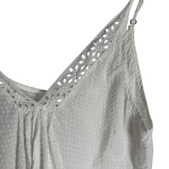 Oscar de la Renta Pink Label White Cotton V-Neck Eyelet Slip Pajama Dress Size L - Picture 3 of 8